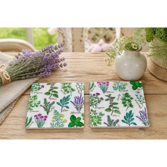 Handmade Other - Herb Garden Coasters | Botanical Kitchen Decor | Cottagecore Garden Coasters